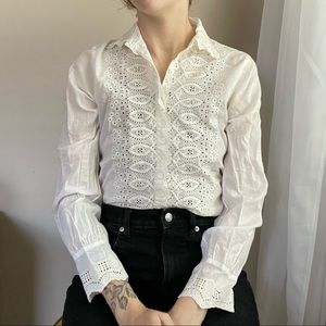 Vintage lauren ralph lauren eyelet button down cream blouse